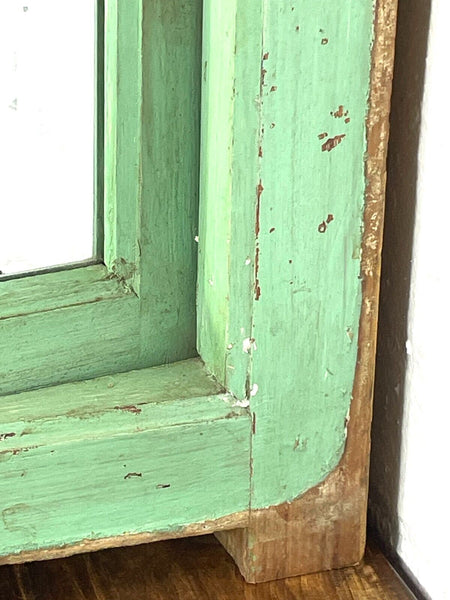Vintage Reclaimed Green Indian Wooden Window Frame With Mirror Home Garden Decor