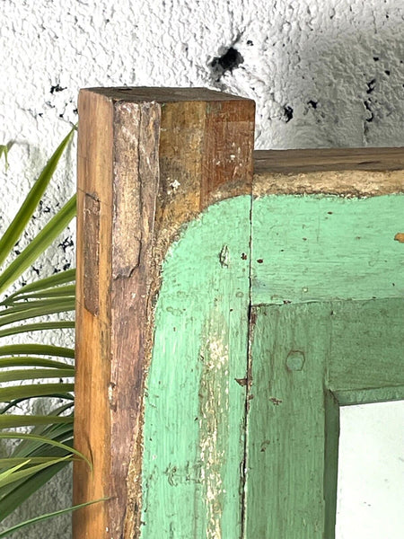 Vintage Reclaimed Green Indian Wooden Window Frame With Mirror Home Garden Decor