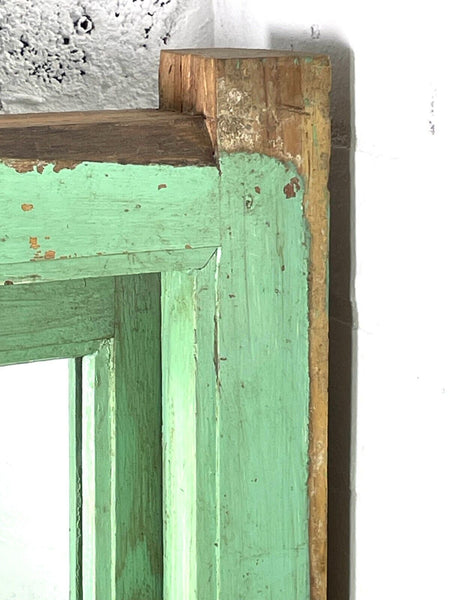 Vintage Reclaimed Green Indian Wooden Window Frame With Mirror Home Garden Decor