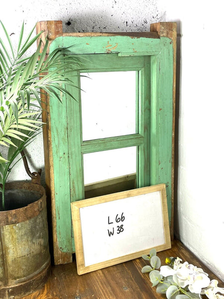 Vintage Reclaimed Green Indian Wooden Window Frame With Mirror Home Garden Decor
