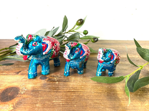 Set 3 Hand Made Indian Hand Painted Rajasthani Elephant Statue Ornament