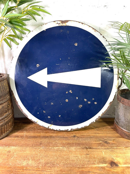 Vintage Large French Enamel Arrow Direction Street Road Sign