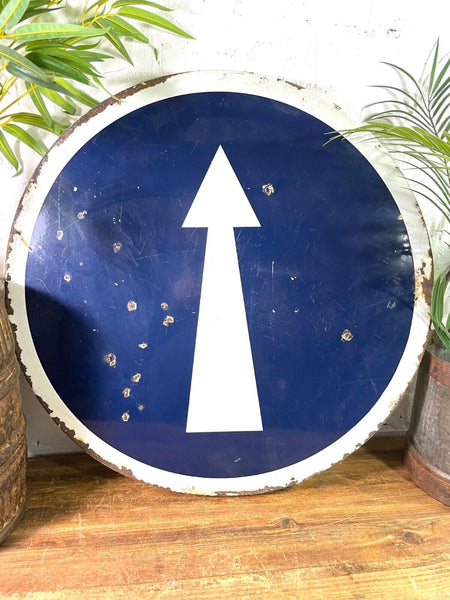 Vintage Large French Enamel Arrow Direction Street Road Sign