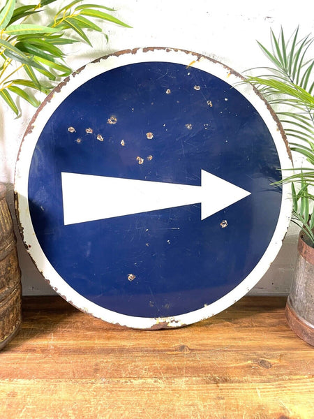 Vintage Large French Enamel Arrow Direction Street Road Sign