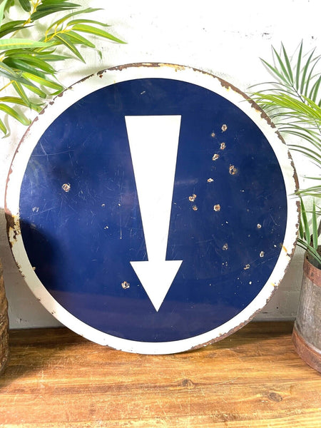Vintage Large French Enamel Arrow Direction Street Road Sign