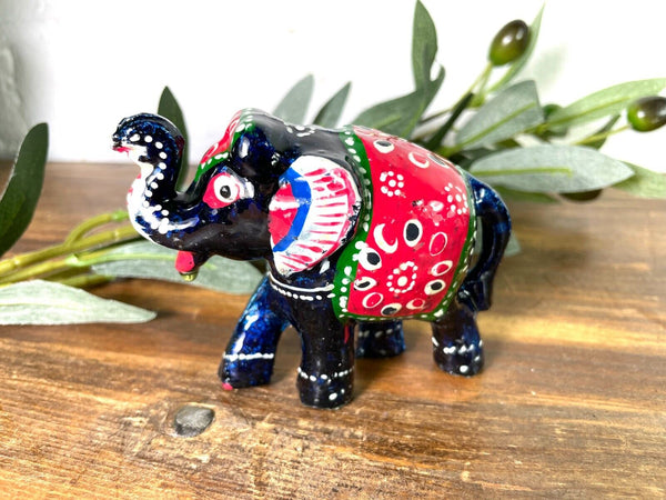 Set 3 Blue Hand Made Indian Hand Painted Rajasthani Elephant Statue Ornament