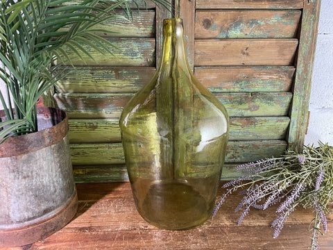 Vintage French Hand Blown Yellow Glass Demijohn Carboy Wine Bottle Vessel Vase