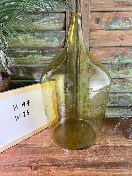 Vintage French Hand Blown Yellow Glass Demijohn Carboy Wine Bottle Vessel Vase
