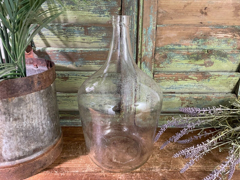 Vintage French Hand Blown Clear Glass Demijohn Carboy Wine Bottle Vessel Vase