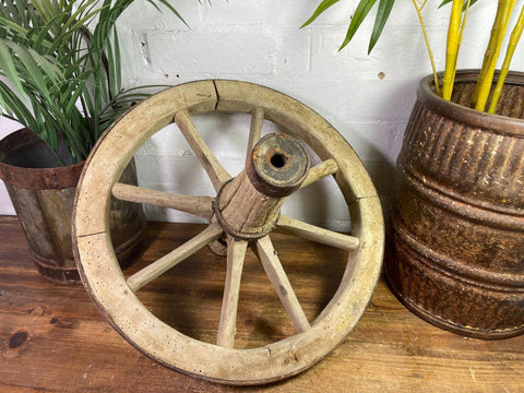 Vintage Primitive Rustic Wooden Cart  Barrow Wheel Wall Garden Decor