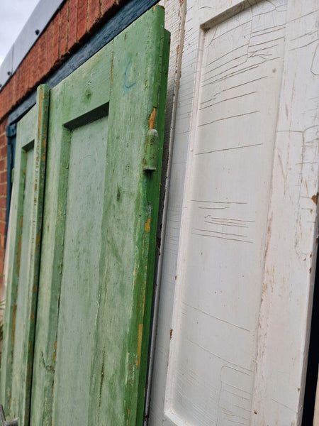 Vintage Pair French Green Wooden Shutter Doors
