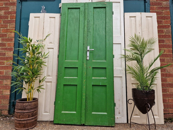 Vintage Pair French Green Wooden Shutter Doors