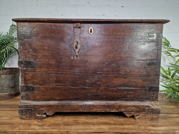Antique Indian Colonial Military Engineers Hardwood Campaign Chest Trunk