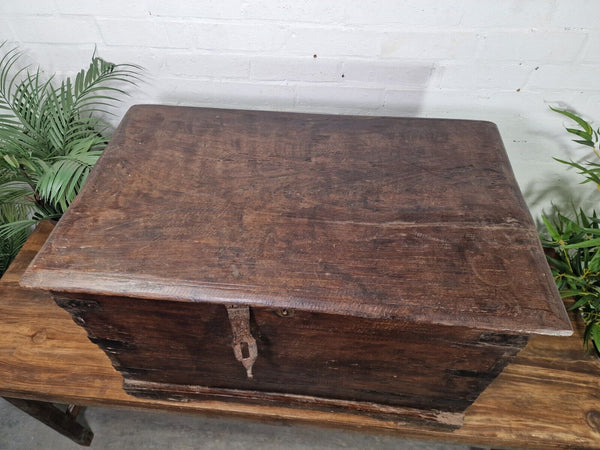 Antique Indian Colonial Military Engineers Hardwood Campaign Chest Trunk
