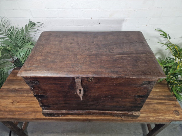 Antique Indian Colonial Military Engineers Hardwood Campaign Chest Trunk
