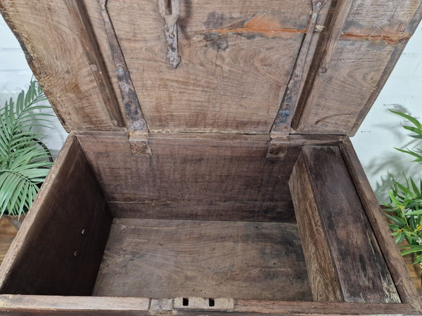 Antique Indian Colonial Military Engineers Hardwood Campaign Chest Trunk