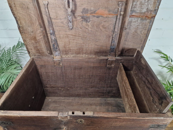 Antique Indian Colonial Military Engineers Hardwood Campaign Chest Trunk