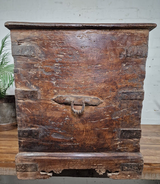 Antique Indian Colonial Military Engineers Hardwood Campaign Chest Trunk