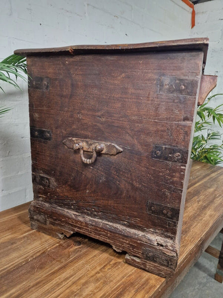 Antique Indian Colonial Military Engineers Hardwood Campaign Chest Trunk