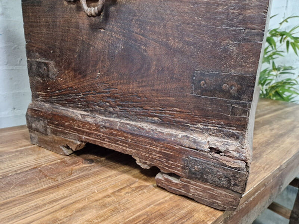 Antique Indian Colonial Military Engineers Hardwood Campaign Chest Trunk
