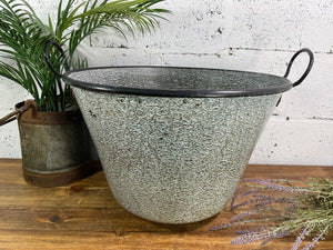 Large Vintage European Enamel Cauldron Log Basket Wildlife Pond Garden Planter