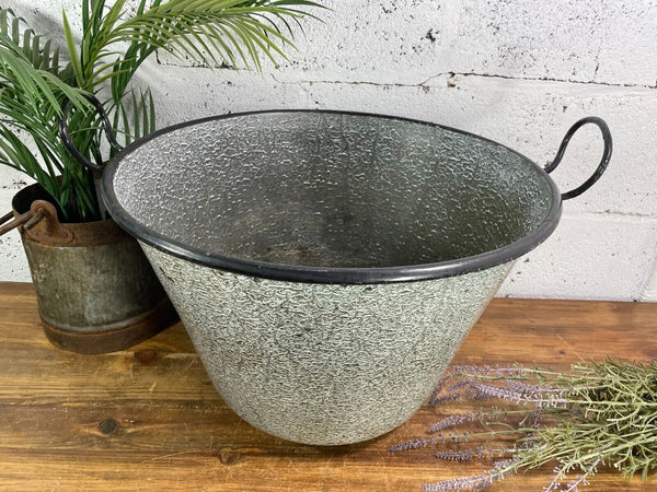 Large Vintage European Enamel Cauldron Log Basket Wildlife Pond Garden Planter