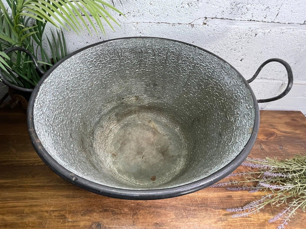 Large Vintage European Enamel Cauldron Log Basket Wildlife Pond Garden Planter