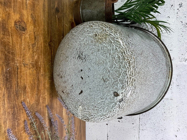 Large Vintage European Enamel Cauldron Log Basket Wildlife Pond Garden Planter