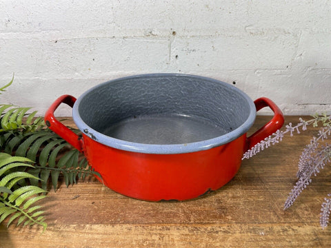 Vintage French European Enamel Wash Bowl Cooking Pot Tub Garden Herb Planter