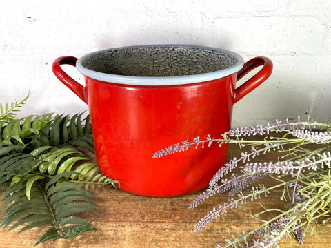 Vintage French European Enamel Wash Bowl Cooking Pot Tub Garden Herb Planter