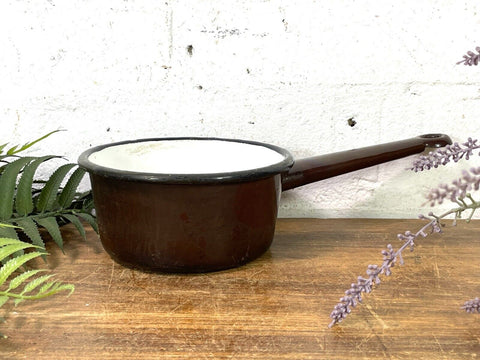 Vintage French European Enamel Wash Bowl Cooking Pot Tub Garden Herb Planter