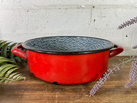 Vintage French European Enamel Wash Bowl Cooking Pot Tub Garden Herb Planter