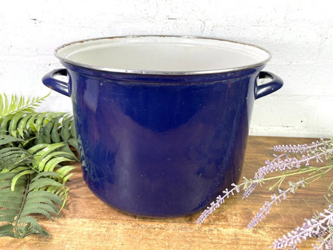 Vintage French European Enamel Wash Bowl Cooking Pot Tub Garden Herb Planter