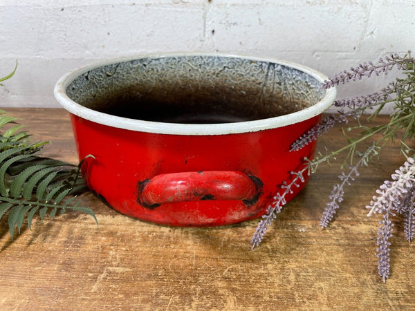 Vintage French European Enamel Wash Bowl Cooking Pot Tub Garden Herb Planter
