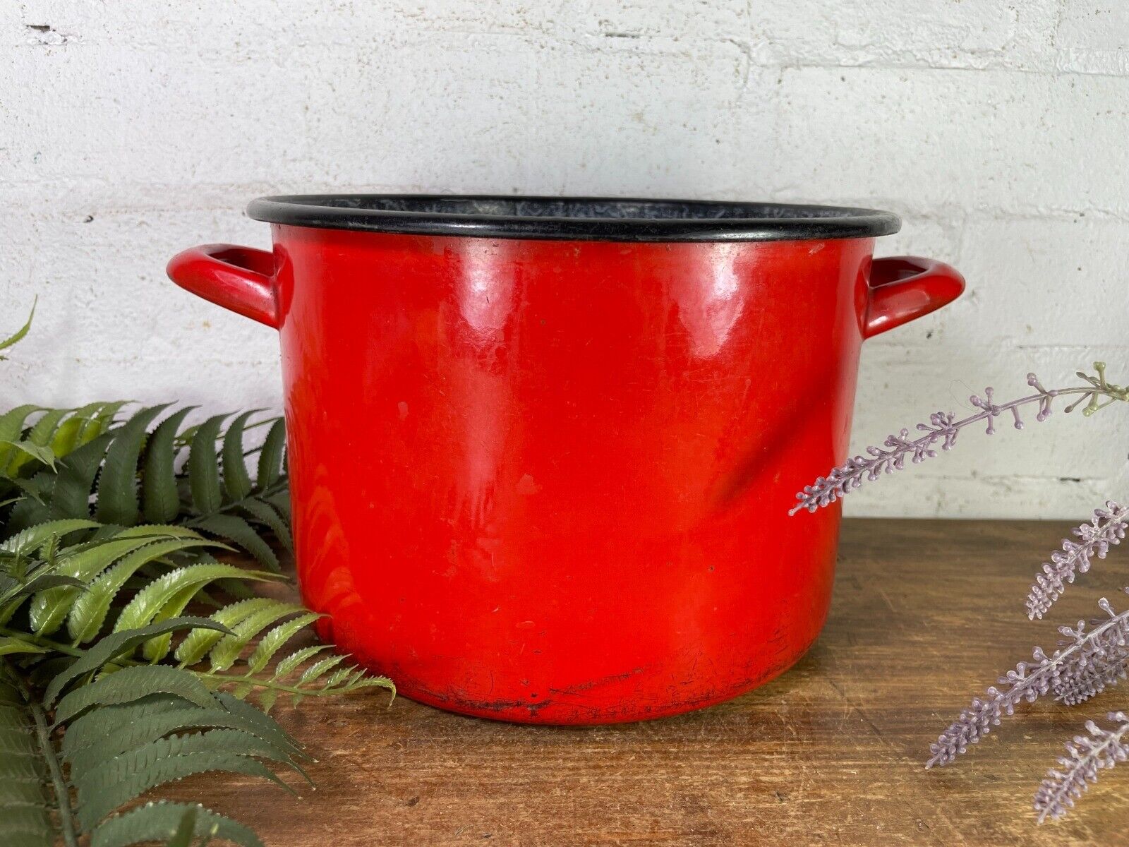 Vintage French European Enamel Wash Bowl Cooking Pot Tub Garden Herb Planter