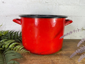 Vintage French European Enamel Wash Bowl Cooking Pot Tub Garden Herb Planter