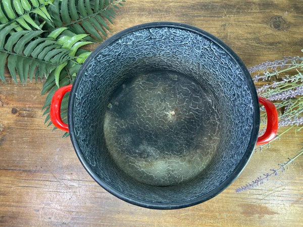 Vintage French European Enamel Wash Bowl Cooking Pot Tub Garden Herb Planter