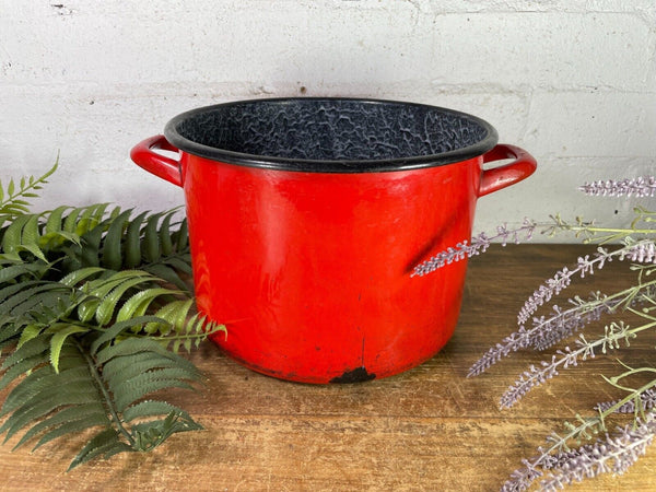 Vintage French European Enamel Wash Bowl Cooking Pot Tub Garden Herb Planter