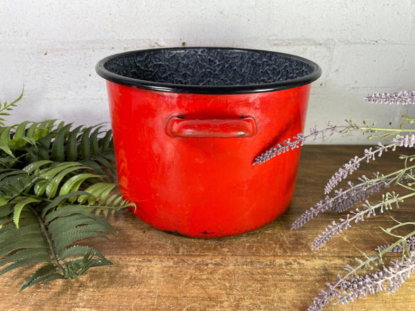 Vintage French European Enamel Wash Bowl Cooking Pot Tub Garden Herb Planter