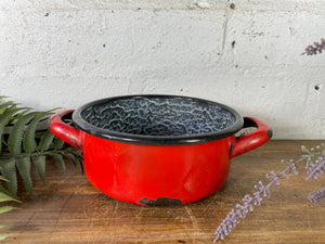 Vintage French European Enamel Wash Bowl Cooking Pot Tub Garden Herb Planter