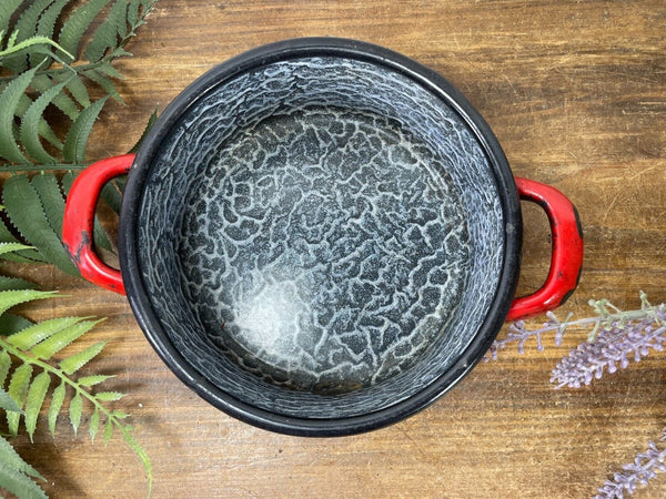 Vintage French European Enamel Wash Bowl Cooking Pot Tub Garden Herb Planter