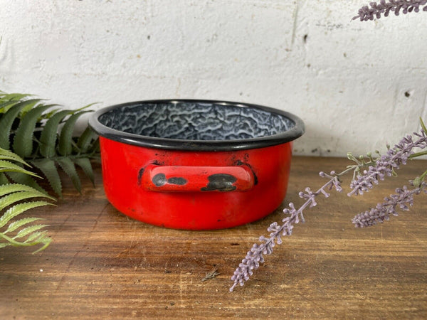 Vintage French European Enamel Wash Bowl Cooking Pot Tub Garden Herb Planter
