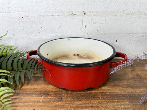 Vintage French European Enamel Wash Bowl Cooking Pot Tub Garden Herb Planter