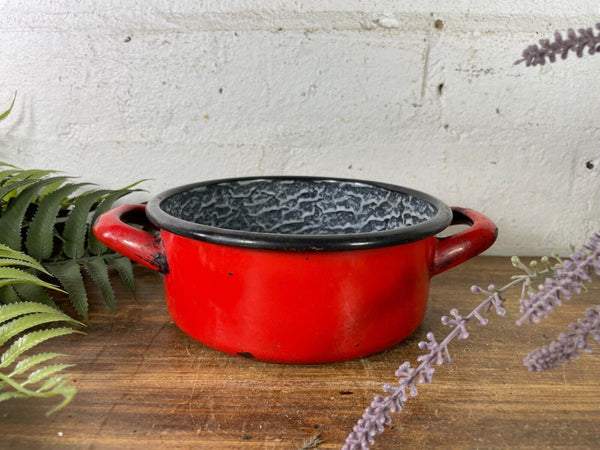 Vintage French European Enamel Wash Bowl Cooking Pot Tub Garden Herb Planter