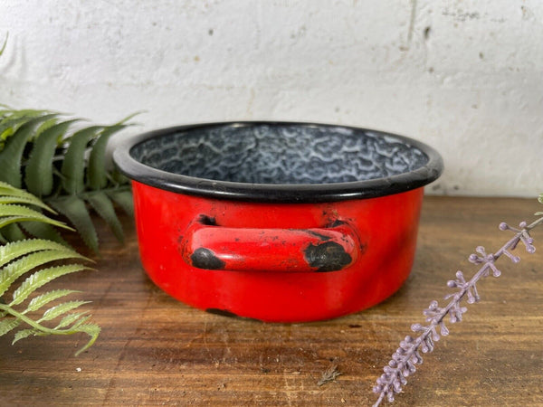 Vintage French European Enamel Wash Bowl Cooking Pot Tub Garden Herb Planter
