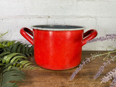 Vintage French European Enamel Wash Bowl Cooking Pot Tub Garden Herb Planter