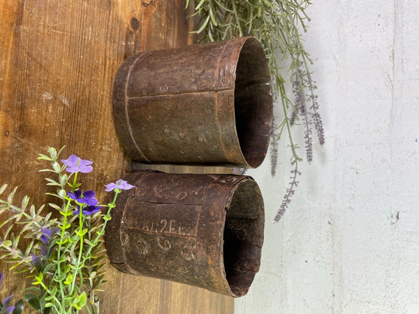 Set 2 Antique 19th Century Riveted Iron Measuring Grain Pot Herb Planter Trinket