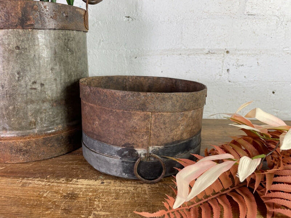 Antique 19th Century Riveted Iron Measuring Grain Pot Herb Planter Trinket Pot