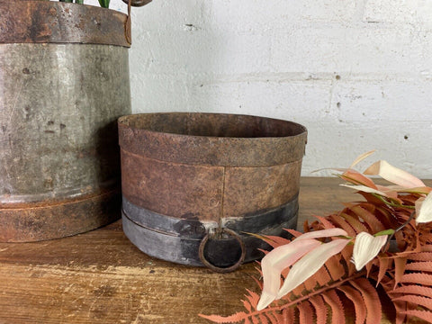 Antique 19th Century Riveted Iron Measuring Grain Pot Herb Planter Trinket Pot