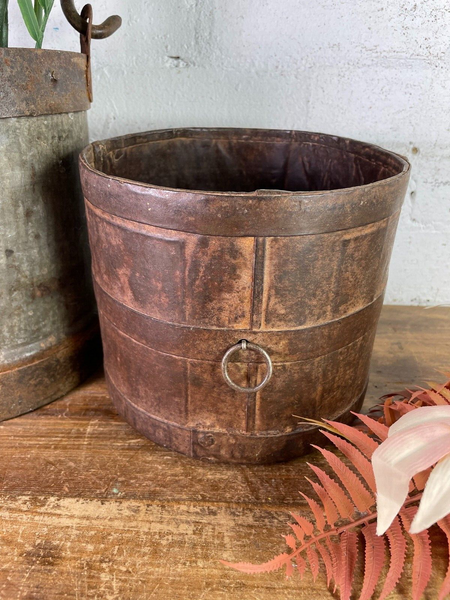 Antique 19th Century Riveted Iron Measuring Grain Pot Herb Planter Trinket Pot